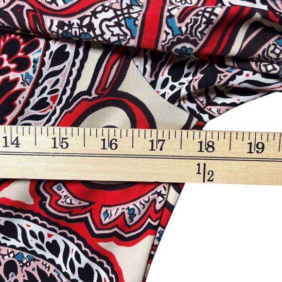 HALE BOB Paisley Jersey Shift Dress Size Medium Bohemian Long Sleeve V Neck Red - Picture 13 of 16